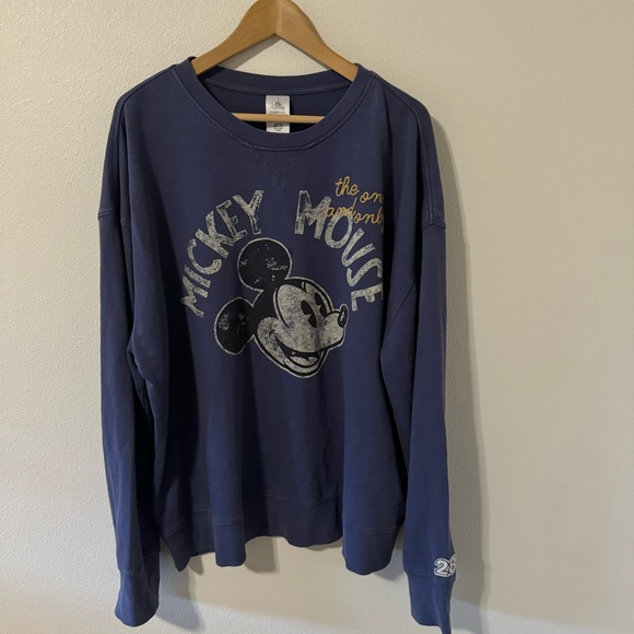 Disney Park Mickey Mouse Crewneck Sweatshirt Blue Retro Distressed Graphic-XL - Picture 1 of 11